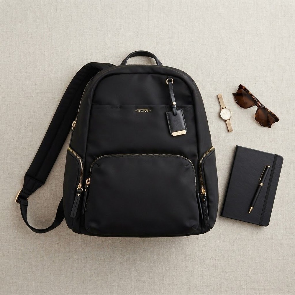 TUMI Calais Backpack Voyageur Black Gold Travel Laptop Bag Professional Work